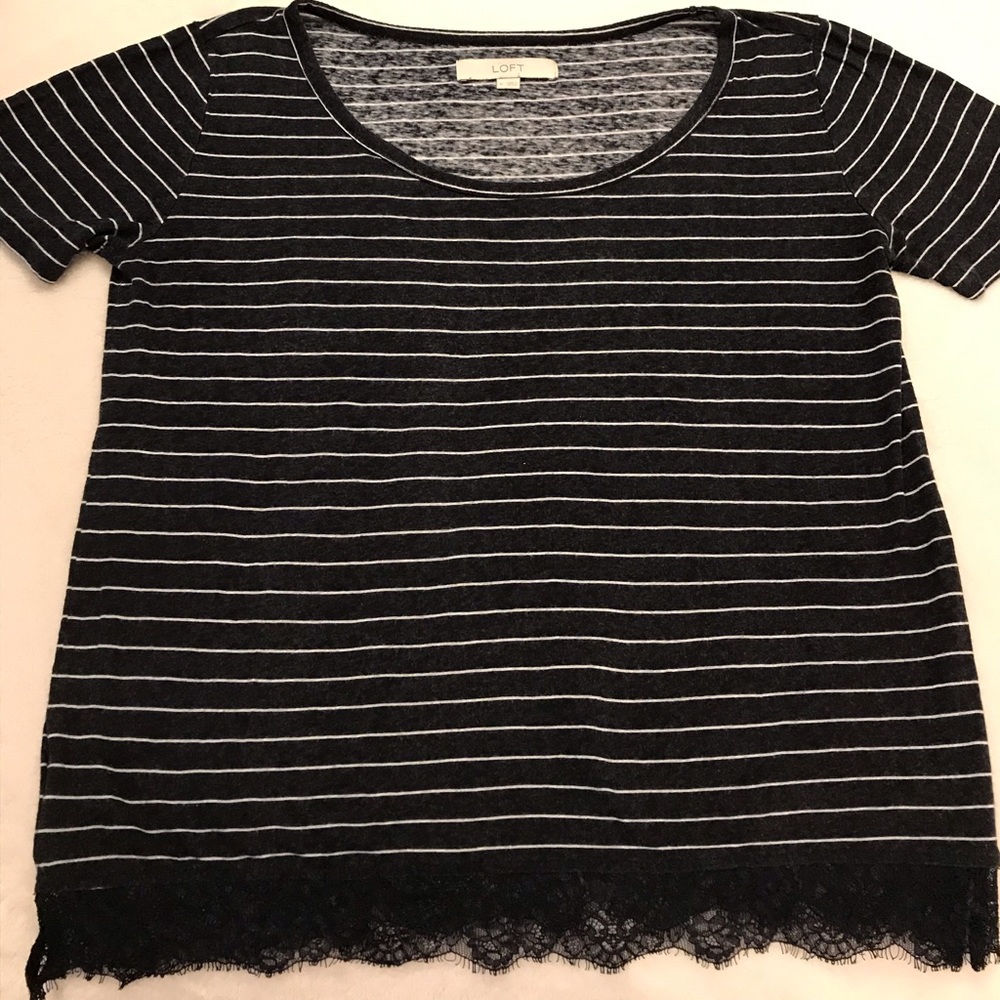 Navy strip tee with lace detail